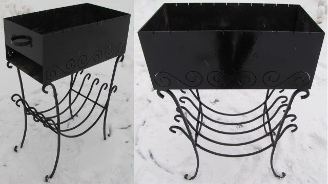 Мангал дачный с кованой дровницей