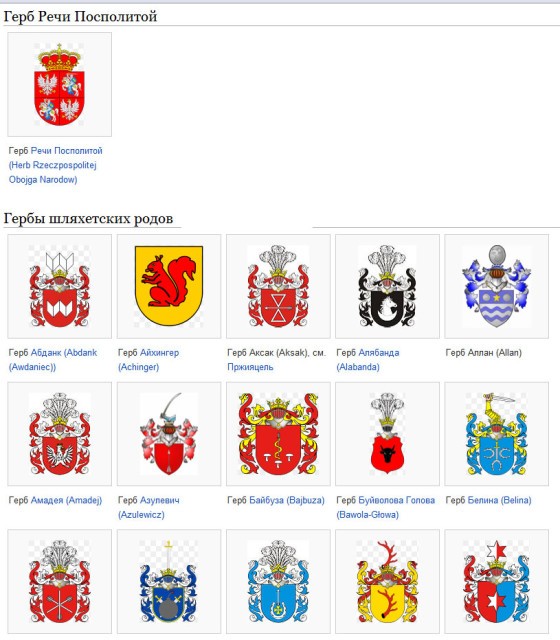 Форма геральдических щитов на гербах шляхетских родов
